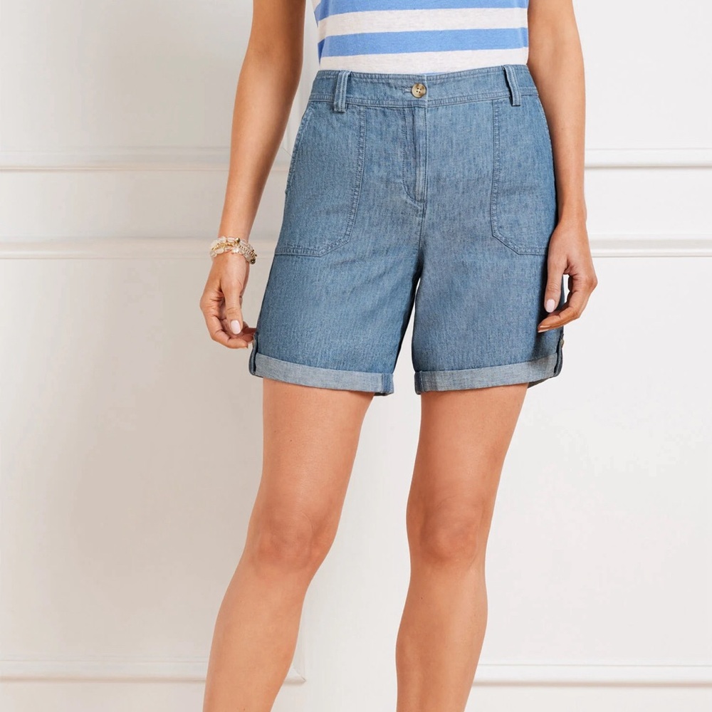 Talbots Roll Cuff Cargo Shorts - Chambray - sz 14